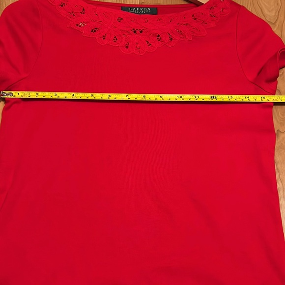 Ralph Lauren red tee top with lace front - Picture 7 of 7
